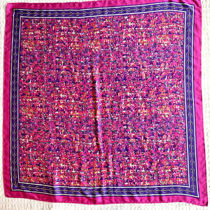 Silky Polyester Scarf Brilliant Fuschia Pink Purple Gold Mod Square Abstract